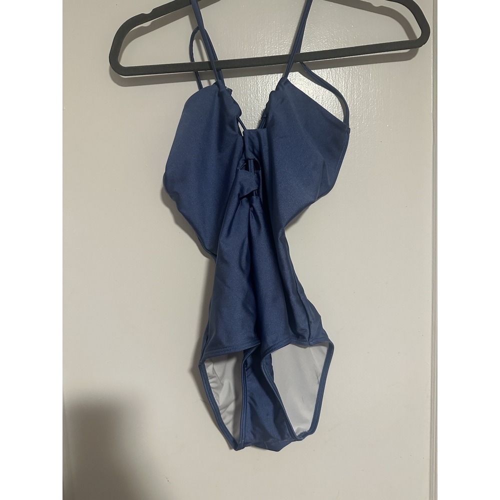 SUBOO Denim Criss Cross Front One Piece Swimsuit Open Back Size 8 US 12 AUS Blue